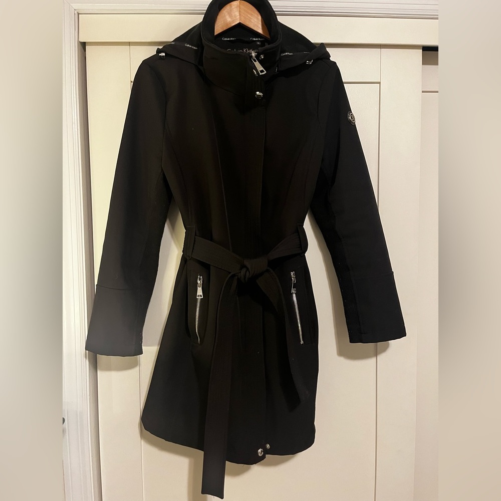 Black Women's Hooded Trench Coat with Belt